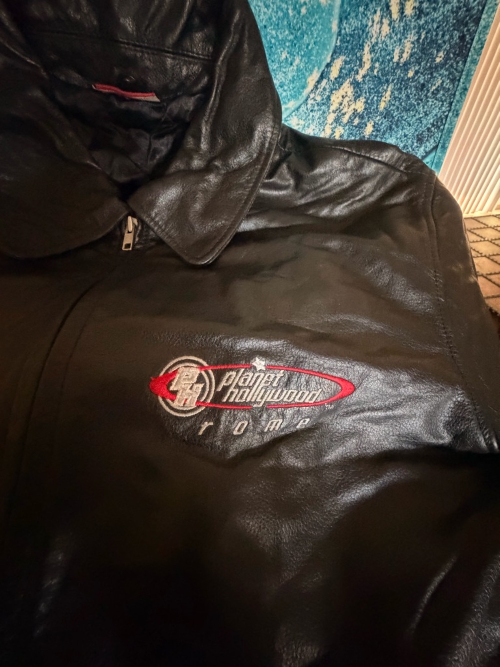 Vintage Planet Hollywood Black Leather Bomber Jacket - Men's.